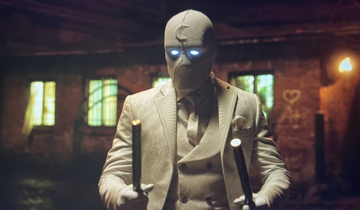 Steven Grant (Oscar Isaac) discovers the shape-changing properties of the suit in a still from the Disney+ series "Moon Knight."
