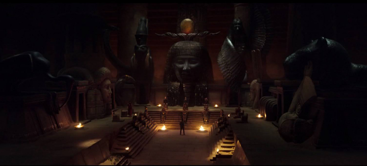 The inside of the Pyramid of Giza is the gathering place of the Ennead in a still from the Disney+ series "Moon Knight."