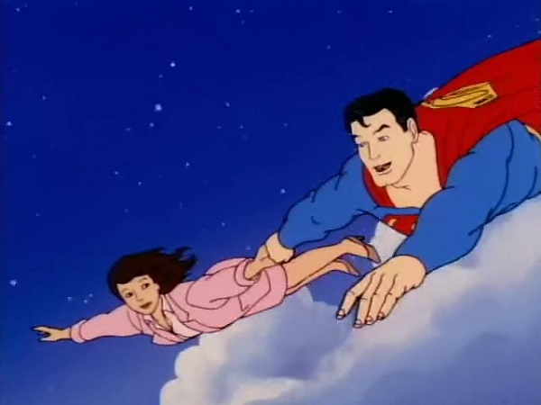 Superman flying with Lois Lane