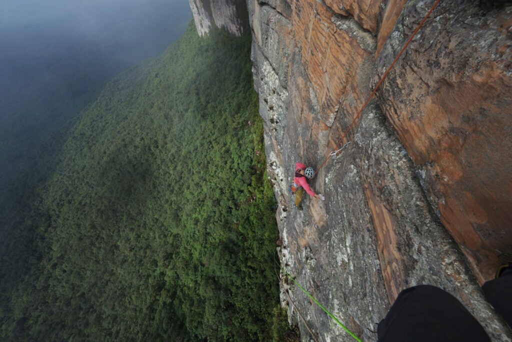 Climber Federico Pisani makes a first ascent up the cliff face of Weiassipu, a tepui in Western Guyana.