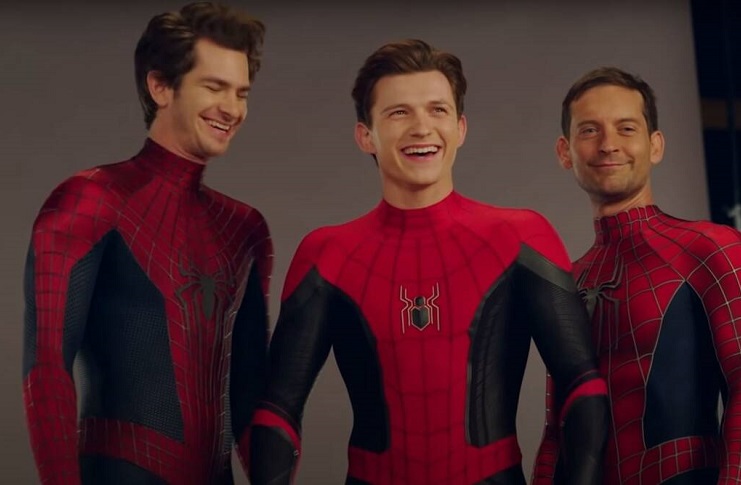 Andrew Garfield, Tom Holland and Tobey Maguire as Peter Parker/Spider-Man in Spider-Man: No Way Home