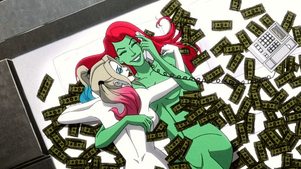 Harley Quinn and Poison Ivy rolling in money