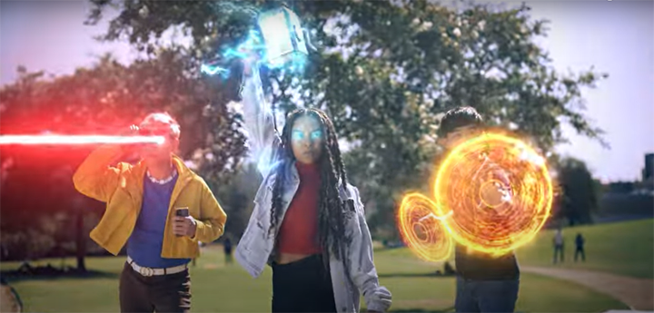 Three young adults wield the powers of Cyclops, Thor, and Doctor Strange in the promo video for Marvel World of Heroes, from Disney and Niantic.