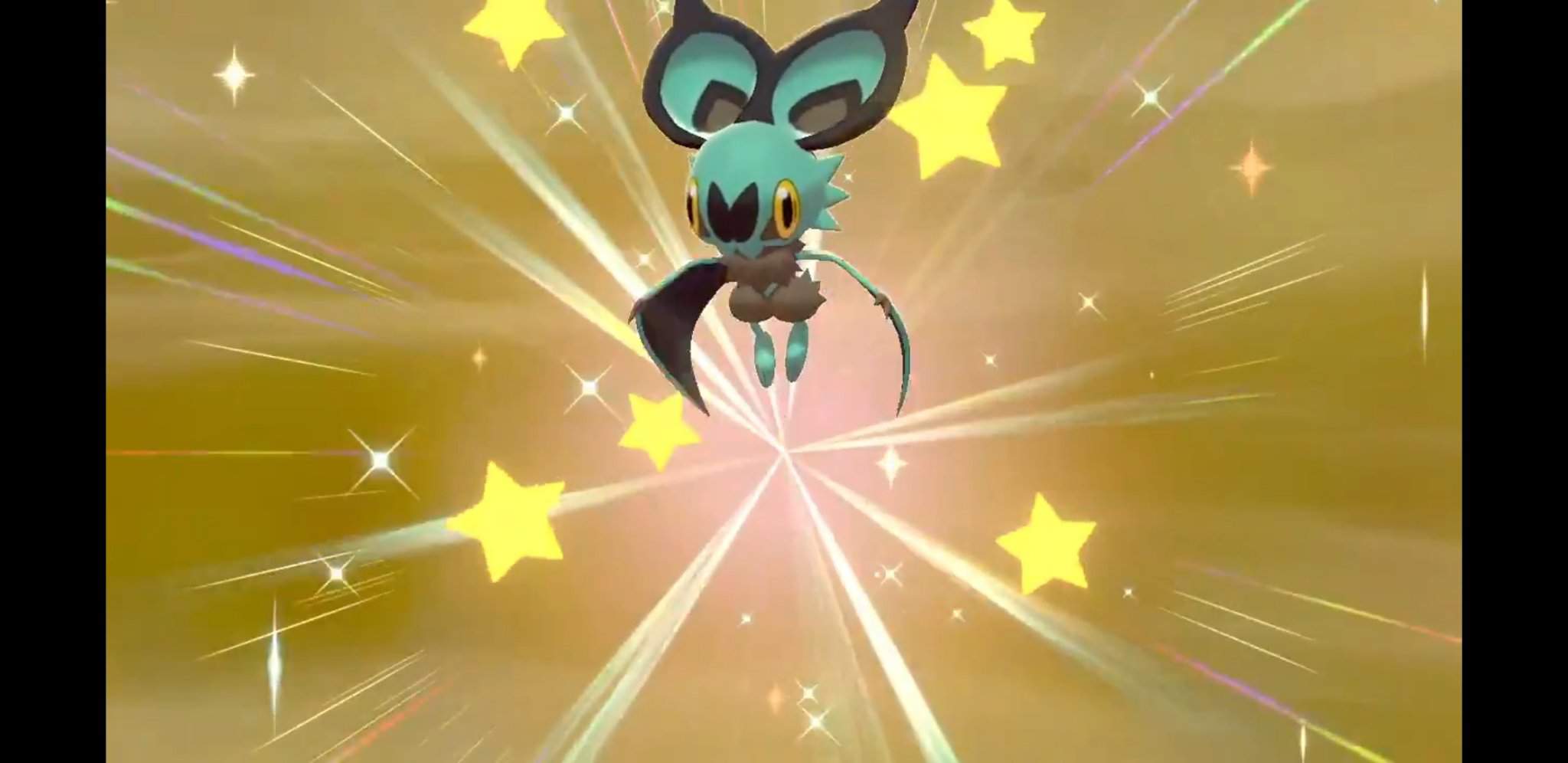 A shiny Noibat hatching from an egg in Pokemon Sword/Shield.