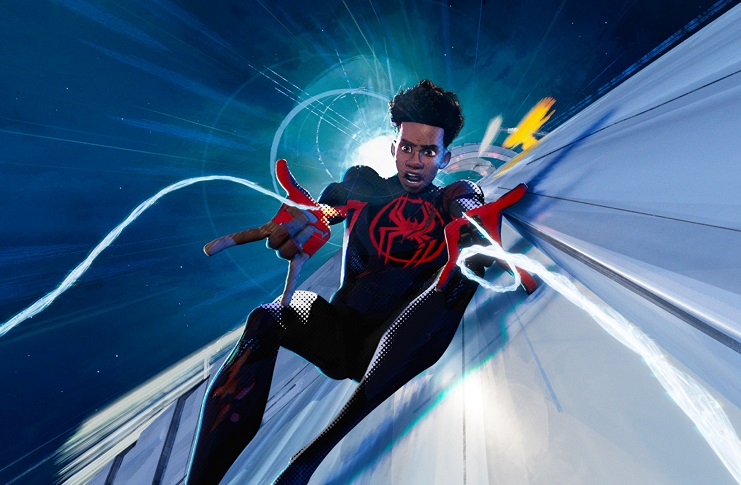 Miles Morales shooting out webs in SPIDER-MAN: ACROSS THE SPIDER-VERSE